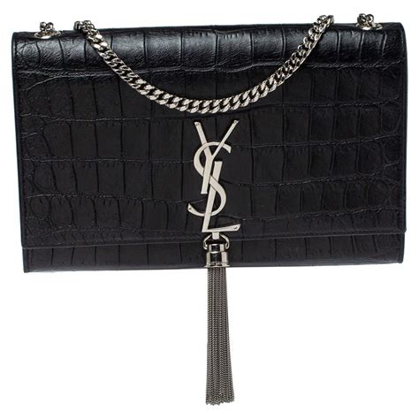 classic ysl saint laurent croc embossed leather 24cm black bag|Yves Saint Laurent Black Croc Embossed Leather Monogram .